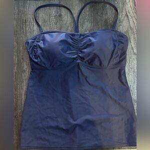 Athleta Womens Bandeau Tankini Top Only Navy Size 38‎ D/DD Adjust Straps Pads